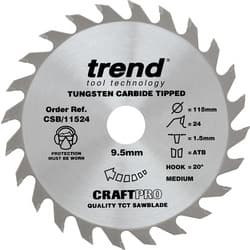 Trend CSB/11524 Wood Thin Kerf Combination Circular Saw Blade for Cordless Saws 115mm x 9.5mm 24T
