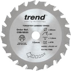 Trend CSB/8520 Wood Thin Kerf Circular Saw Blade for Cordless Saws 85mm x 10mm 20T