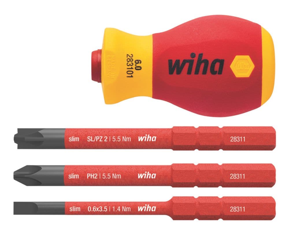 Wiha SlimVario VDE Stubby Screwdriver with Bits 4 Piece Set